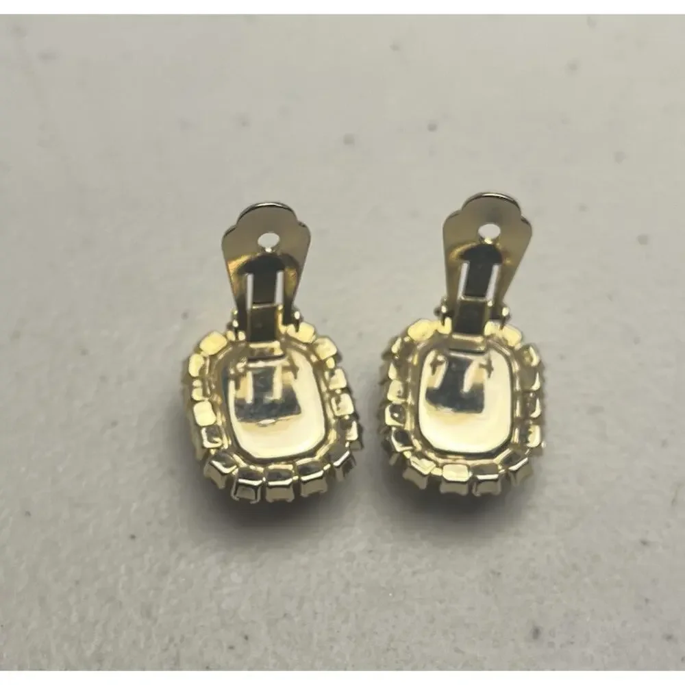 Pink Moonstone Art Glass Rhinestones Clip On Earrings 50s 60s MCM Mod Gold Tone